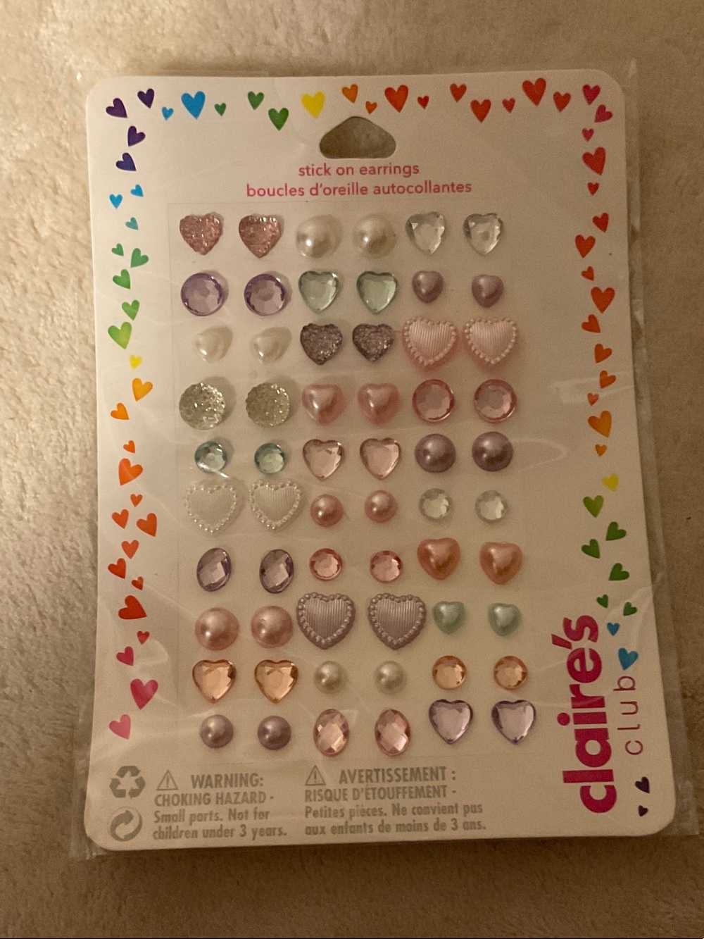 Claire's Kids Pink, Purple & White Heart Sticker Earring Set